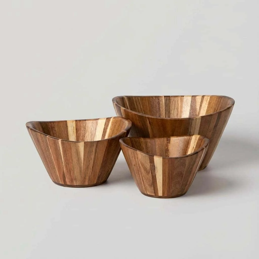 Custom wooden bowls for serving food, salads, and dining presentation