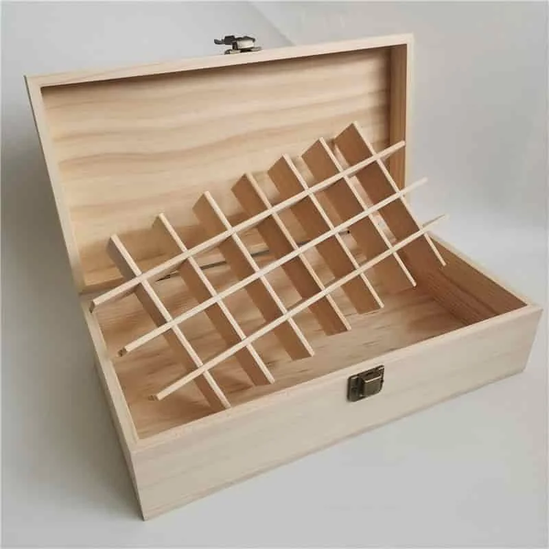 Custom wooden essential oil storage box with compartment inserts for organizing bottles