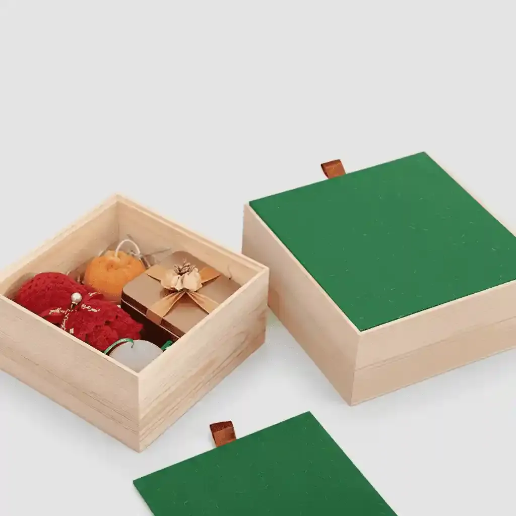 Custom wooden gift box with lid and interior space for premium packaging and presentation