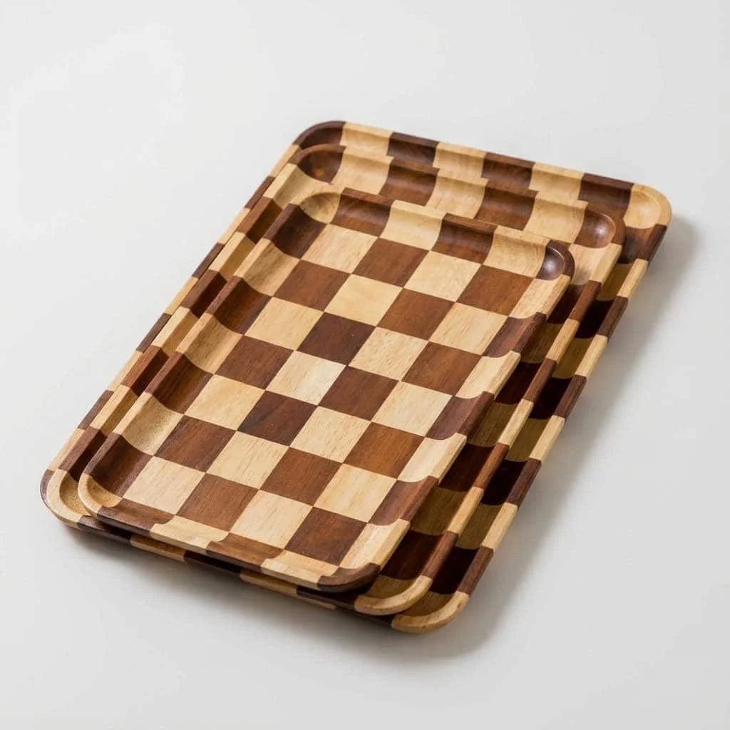 Custom wooden serving trays for food serving, breakfast, and dining use